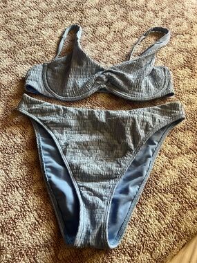 Abercrombie & Fitch Blue Textured Bikini Medium